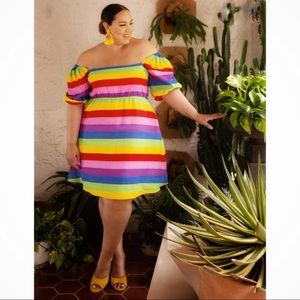 Eloquii Rainbow Puff Sleeve A-Line Dress, 20